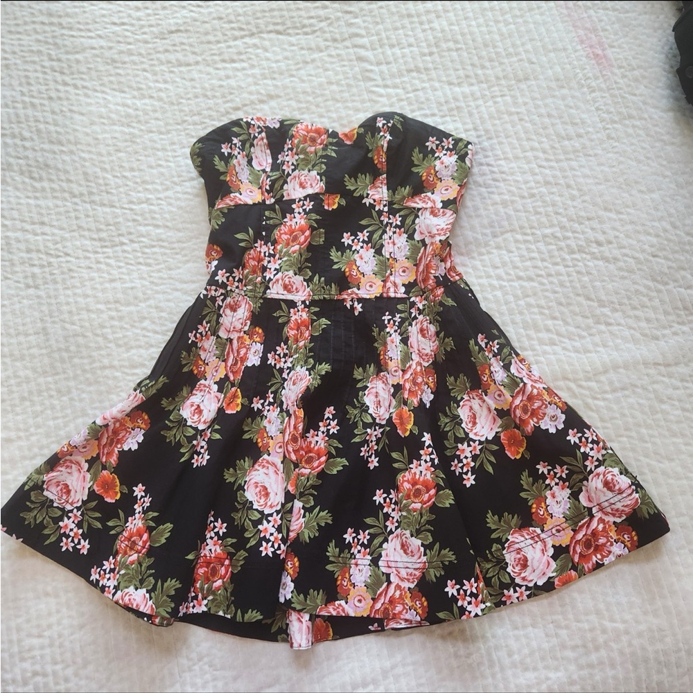 NWT Anthropologie Maeve Strapless Flounce black floral Mini Dress size 8